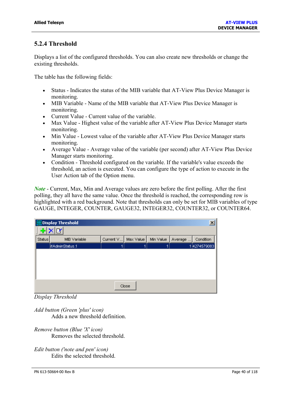 4 threshold, Threshold | Allied Telesis AT-VIEW PLUS 3.1 DEVICE MANAGER User Manual | Page 40 / 118