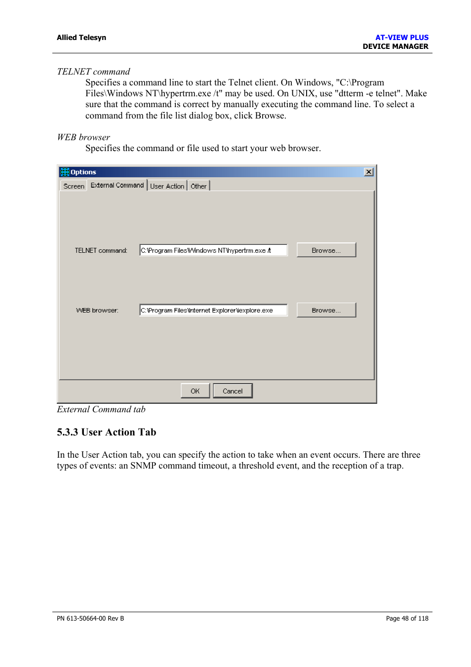 3 user action tab, User action tab | Allied Telesis AT-VIEW PLUS 3.1 DEVICE MANAGER User Manual | Page 48 / 118