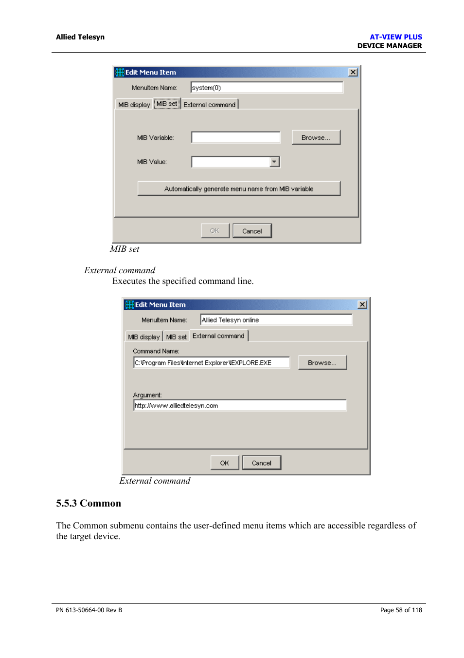 3 common, Common, Target | Allied Telesis AT-VIEW PLUS 3.1 DEVICE MANAGER User Manual | Page 58 / 118