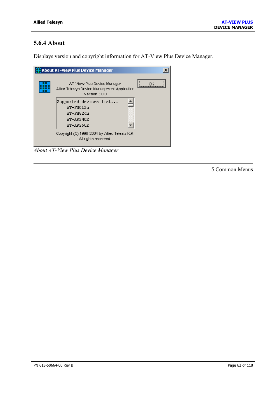4 about, Mib variable window | Allied Telesis AT-VIEW PLUS 3.1 DEVICE MANAGER User Manual | Page 62 / 118