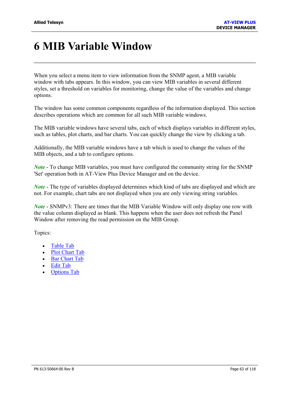 6 mib variable window | Allied Telesis AT-VIEW PLUS 3.1 DEVICE MANAGER User Manual | Page 63 / 118