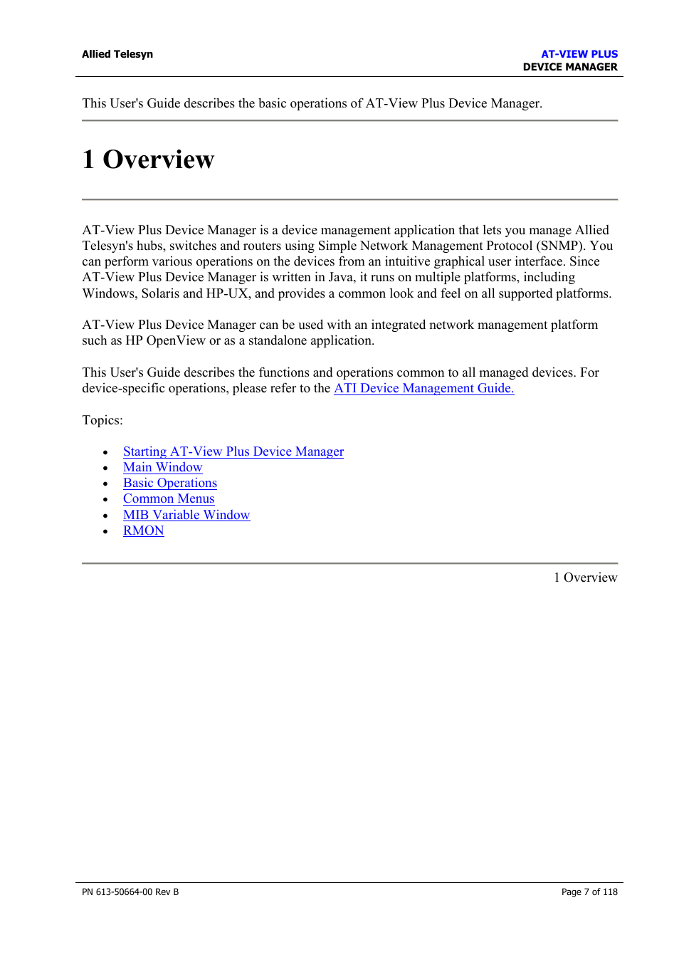 1 overview | Allied Telesis AT-VIEW PLUS 3.1 DEVICE MANAGER User Manual | Page 7 / 118