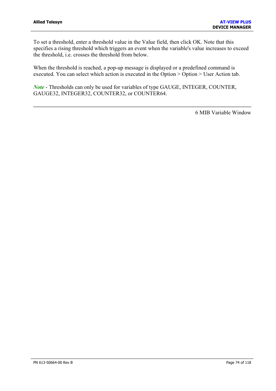 Options tab | Allied Telesis AT-VIEW PLUS 3.1 DEVICE MANAGER User Manual | Page 74 / 118