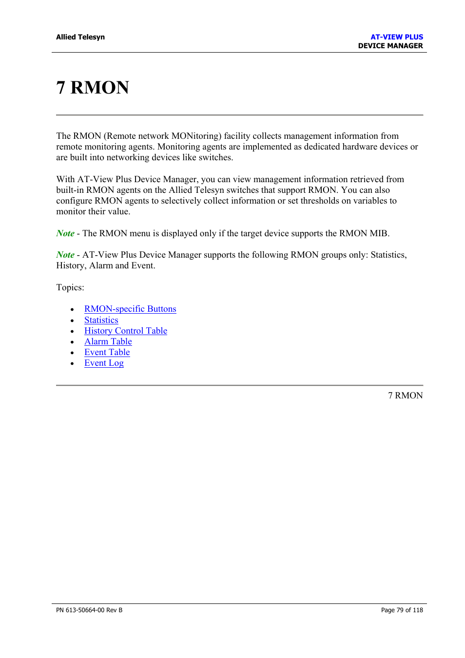 7 rmon | Allied Telesis AT-VIEW PLUS 3.1 DEVICE MANAGER User Manual | Page 79 / 118
