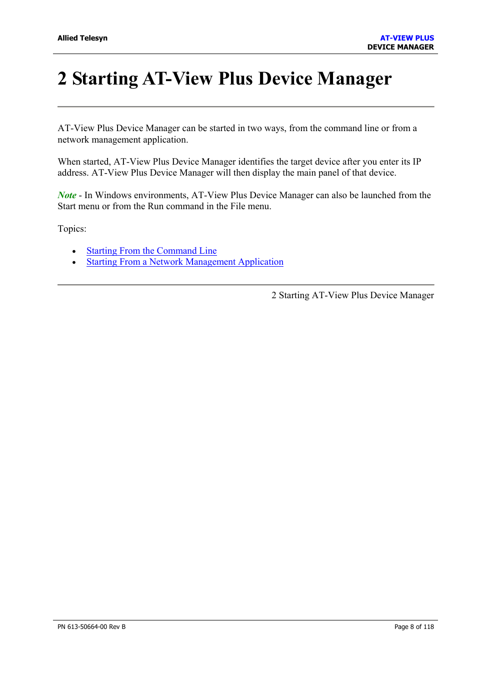 2 starting at-view plus device manager | Allied Telesis AT-VIEW PLUS 3.1 DEVICE MANAGER User Manual | Page 8 / 118