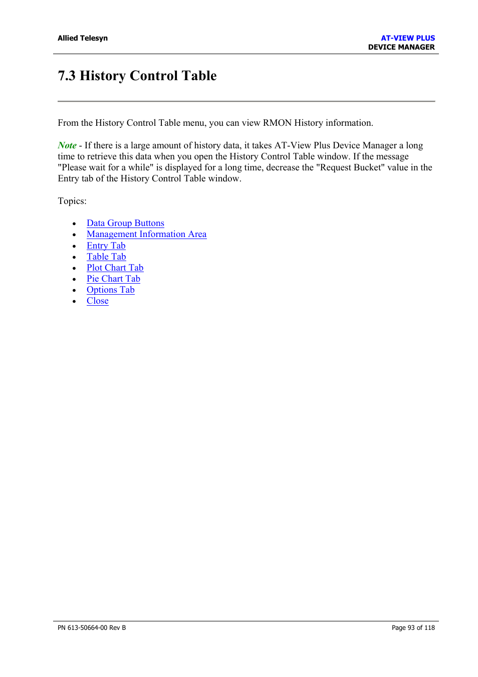3 history control table | Allied Telesis AT-VIEW PLUS 3.1 DEVICE MANAGER User Manual | Page 93 / 118