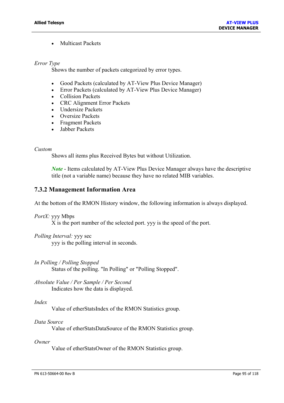 2 management information area, Management information area | Allied Telesis AT-VIEW PLUS 3.1 DEVICE MANAGER User Manual | Page 95 / 118