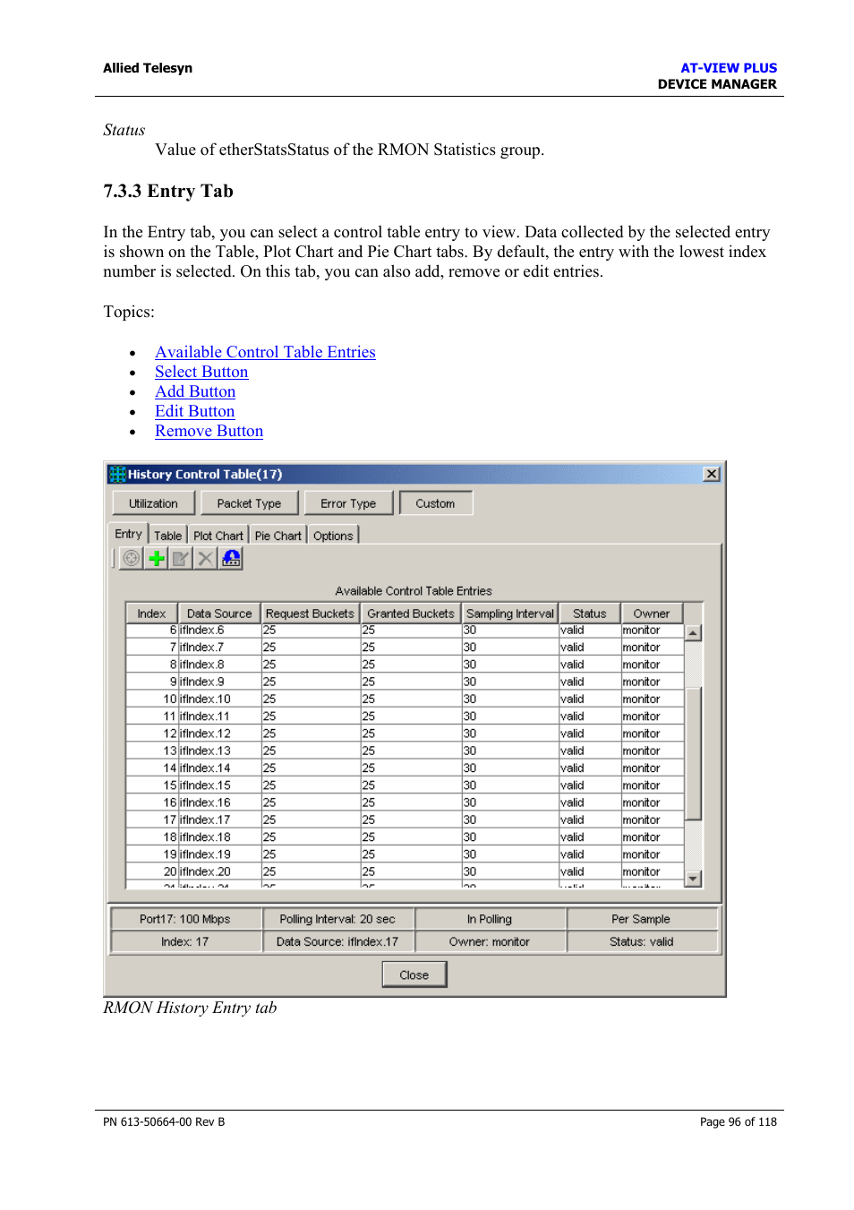 3 entry tab, Entry tab | Allied Telesis AT-VIEW PLUS 3.1 DEVICE MANAGER User Manual | Page 96 / 118