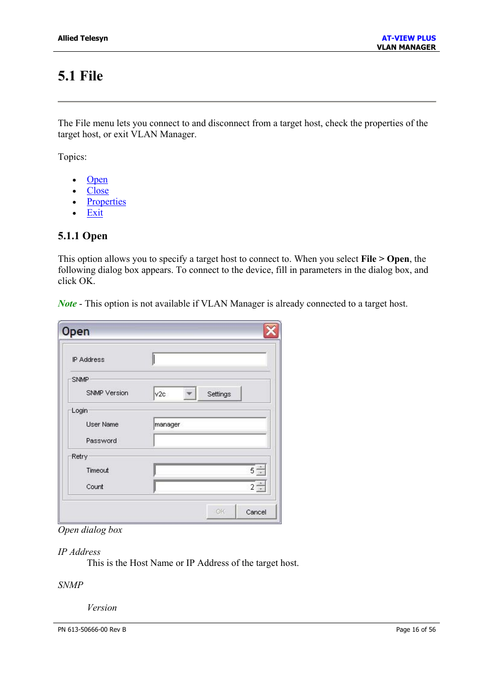 1 file, 1 open | Allied Telesis AT-VIEW PLUS 3.1 VLAN MANAGER User Manual | Page 16 / 56