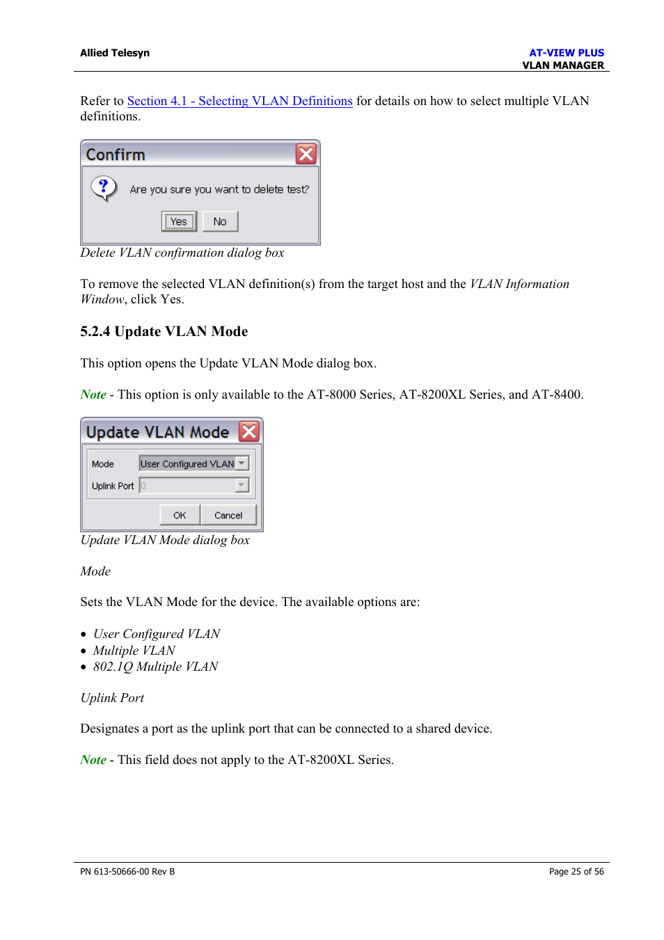 4 update vlan mode, Update vlan mode, Import vlan | Allied Telesis AT-VIEW PLUS 3.1 VLAN MANAGER User Manual | Page 25 / 56