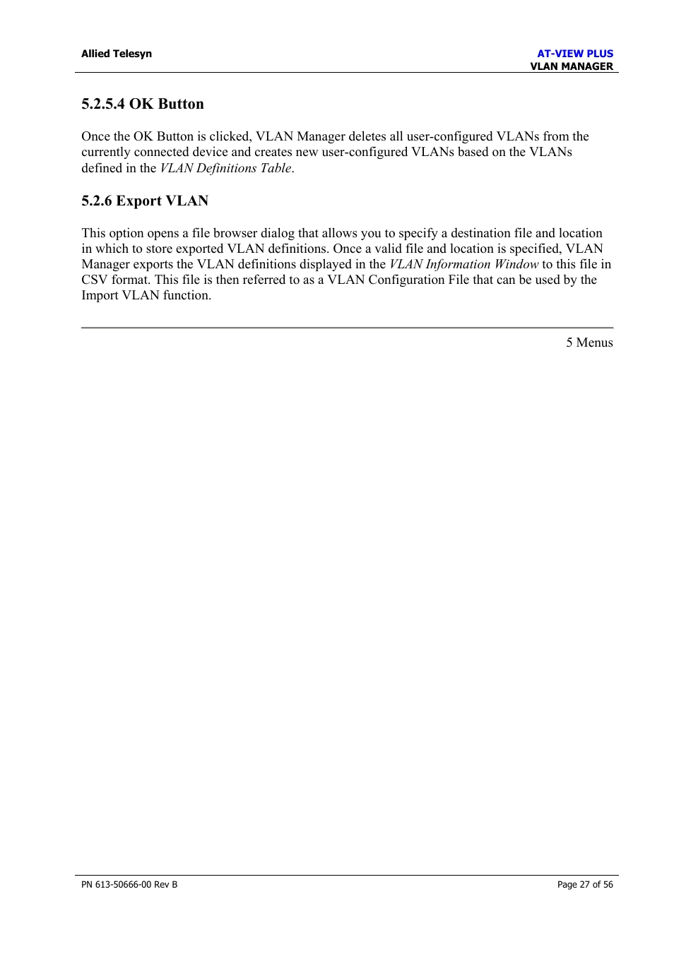 4 ok button, 6 export vlan, View | Export vlan | Allied Telesis AT-VIEW PLUS 3.1 VLAN MANAGER User Manual | Page 27 / 56