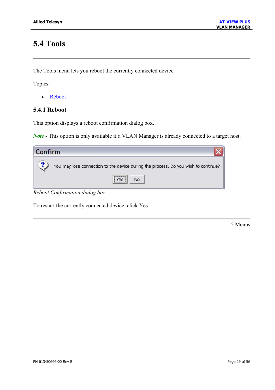 4 tools, 1 reboot, Help | Allied Telesis AT-VIEW PLUS 3.1 VLAN MANAGER User Manual | Page 29 / 56