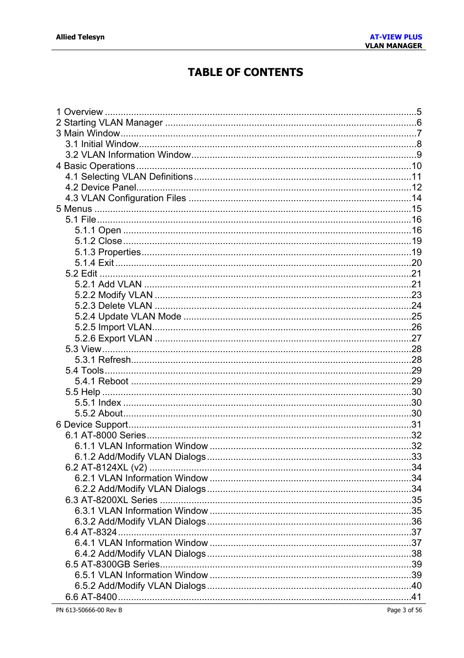 Allied Telesis AT-VIEW PLUS 3.1 VLAN MANAGER User Manual | Page 3 / 56