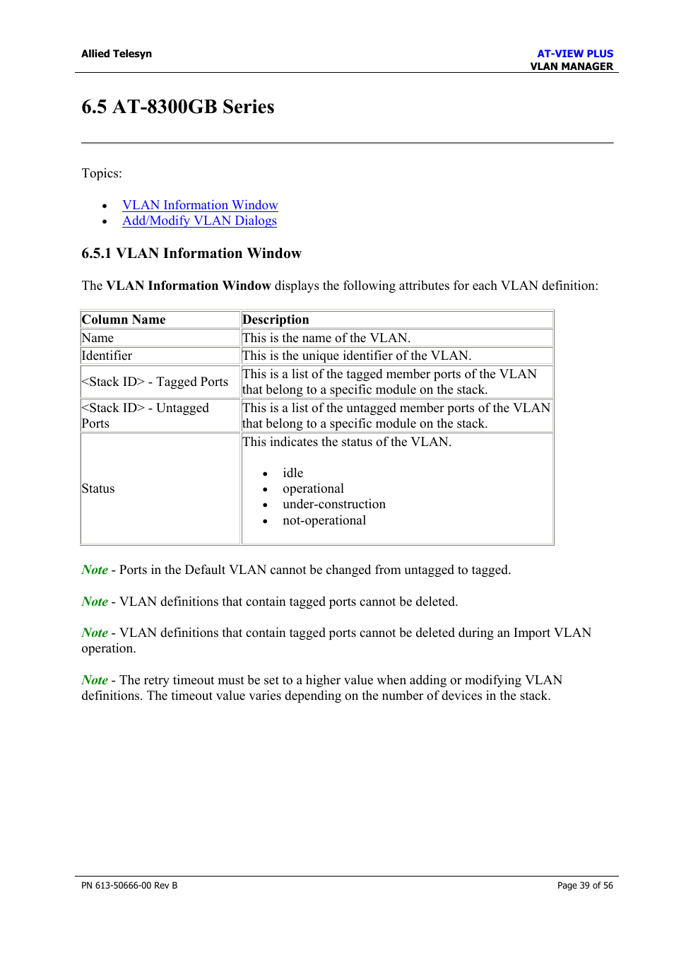 5 at-8300gb series, 1 vlan information window | Allied Telesis AT-VIEW PLUS 3.1 VLAN MANAGER User Manual | Page 39 / 56