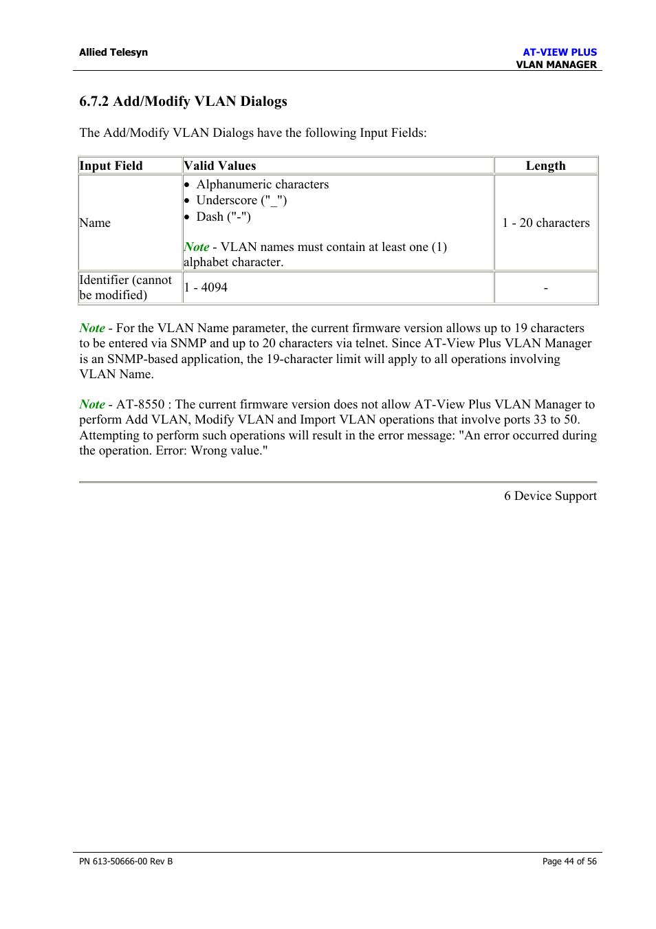 2 add/modify vlan dialogs, At-9400 series | Allied Telesis AT-VIEW PLUS 3.1 VLAN MANAGER User Manual | Page 44 / 56