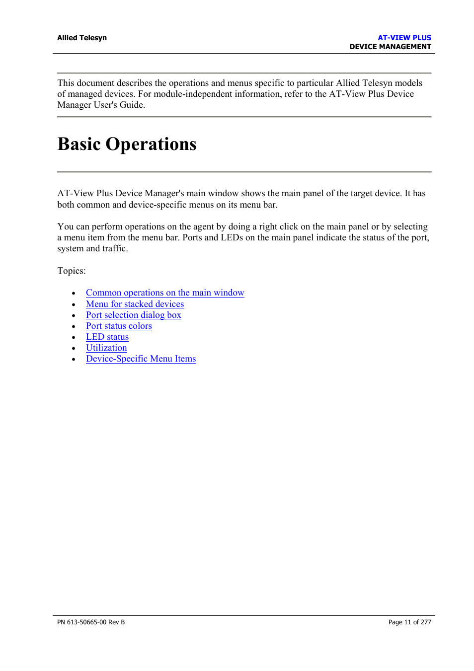 Basic operations | Allied Telesis AT-VIEW PLUS 3.1 DEVICE MANAGEMENT User Manual | Page 11 / 277