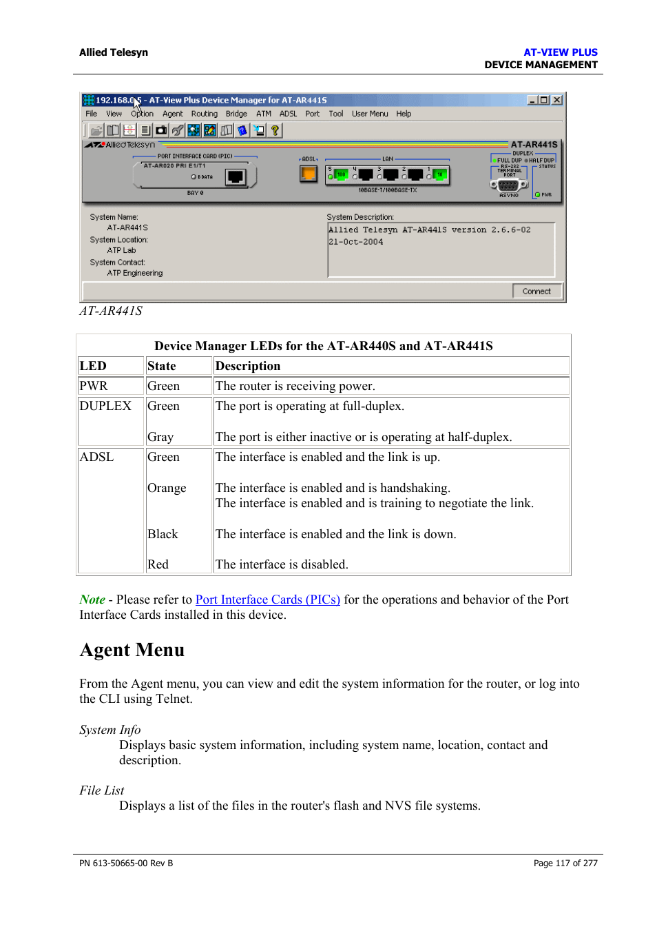 Agent menu | Allied Telesis AT-VIEW PLUS 3.1 DEVICE MANAGEMENT User Manual | Page 117 / 277