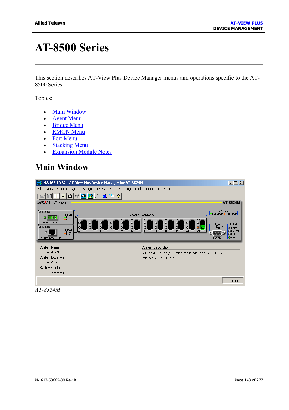 At-8500 series, Main window | Allied Telesis AT-VIEW PLUS 3.1 DEVICE MANAGEMENT User Manual | Page 143 / 277