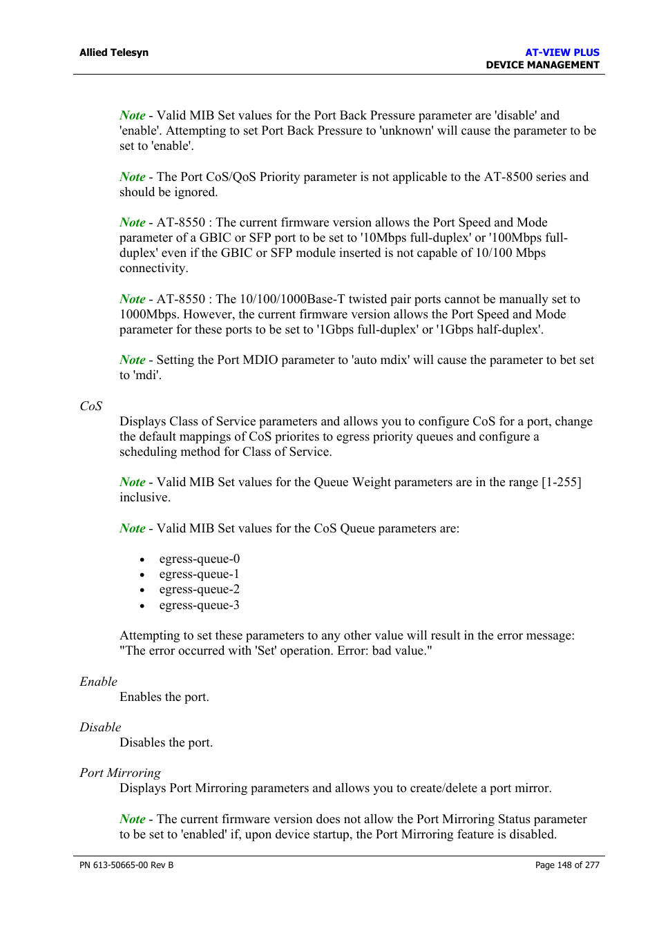 Allied Telesis AT-VIEW PLUS 3.1 DEVICE MANAGEMENT User Manual | Page 148 / 277