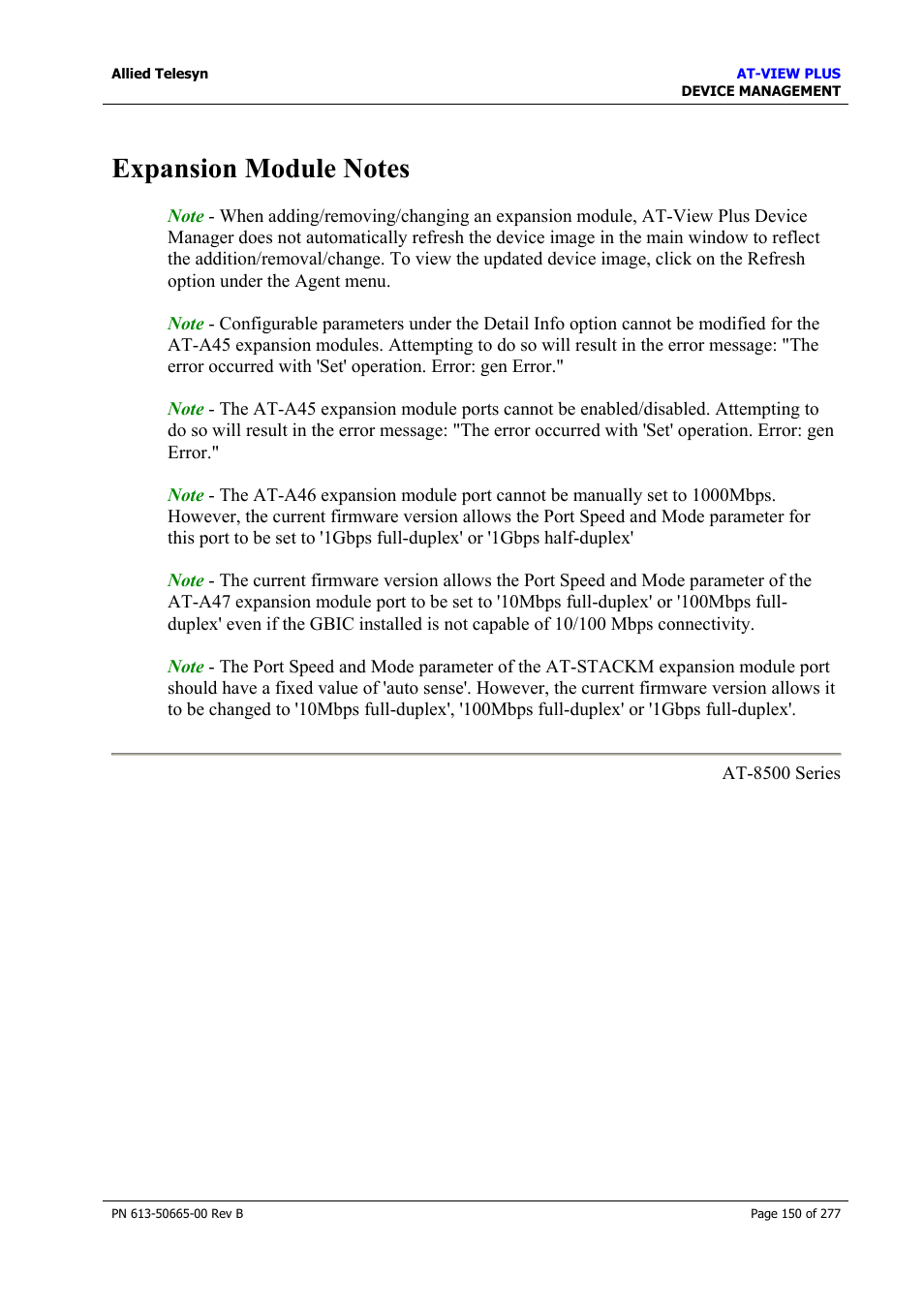 Expansion module notes | Allied Telesis AT-VIEW PLUS 3.1 DEVICE MANAGEMENT User Manual | Page 150 / 277