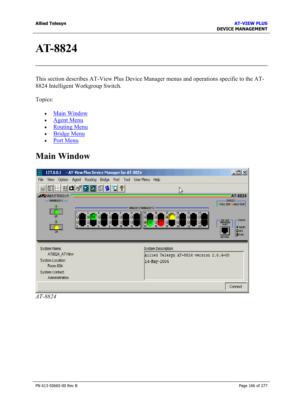 At-8824, Main window | Allied Telesis AT-VIEW PLUS 3.1 DEVICE MANAGEMENT User Manual | Page 166 / 277