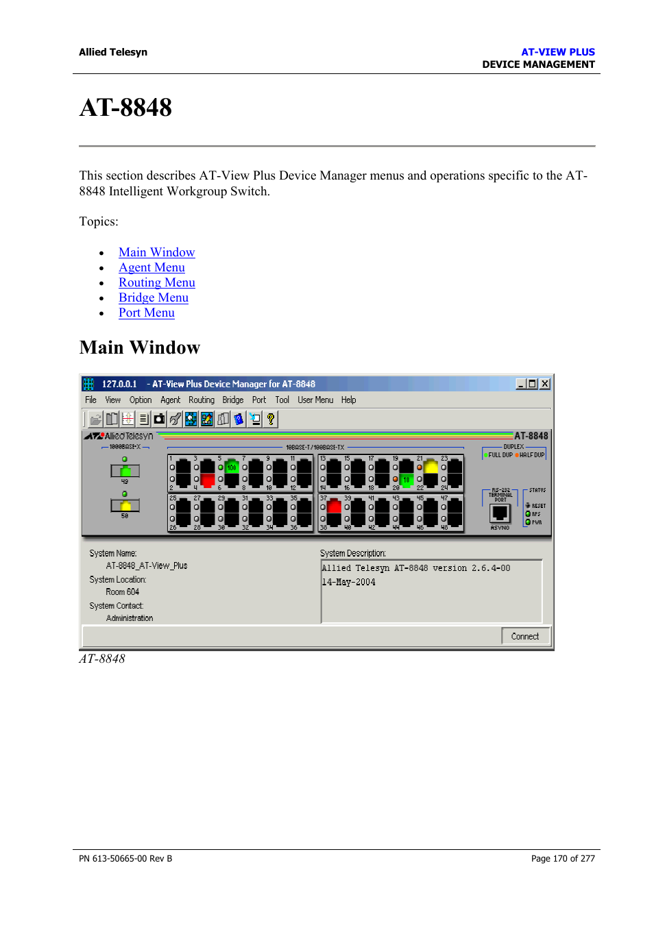 At-8848, Main window | Allied Telesis AT-VIEW PLUS 3.1 DEVICE MANAGEMENT User Manual | Page 170 / 277
