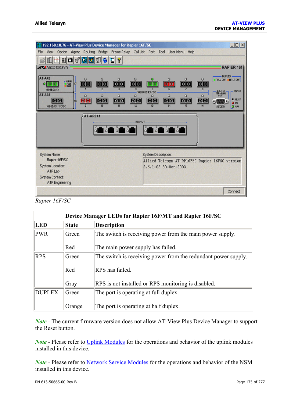 Allied Telesis AT-VIEW PLUS 3.1 DEVICE MANAGEMENT User Manual | Page 175 / 277