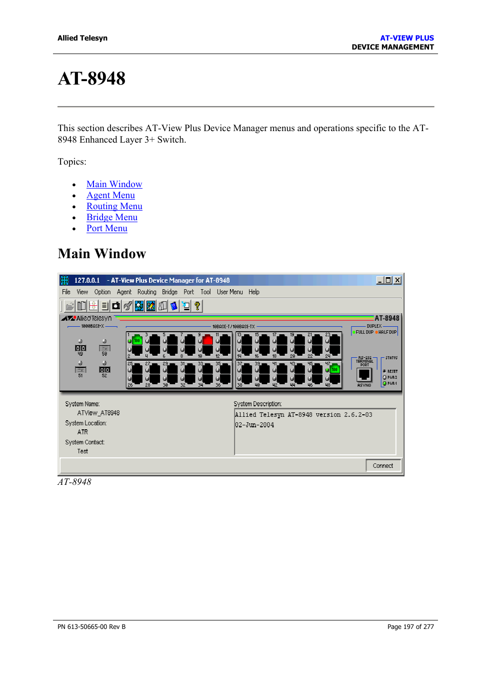 At-8948, Main window | Allied Telesis AT-VIEW PLUS 3.1 DEVICE MANAGEMENT User Manual | Page 197 / 277