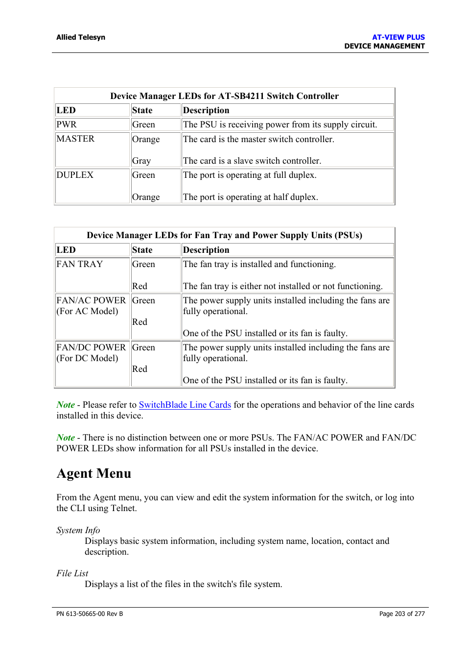 Agent menu | Allied Telesis AT-VIEW PLUS 3.1 DEVICE MANAGEMENT User Manual | Page 203 / 277