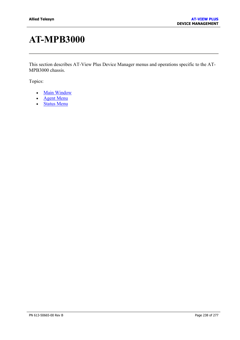 At-mpb3000 | Allied Telesis AT-VIEW PLUS 3.1 DEVICE MANAGEMENT User Manual | Page 238 / 277