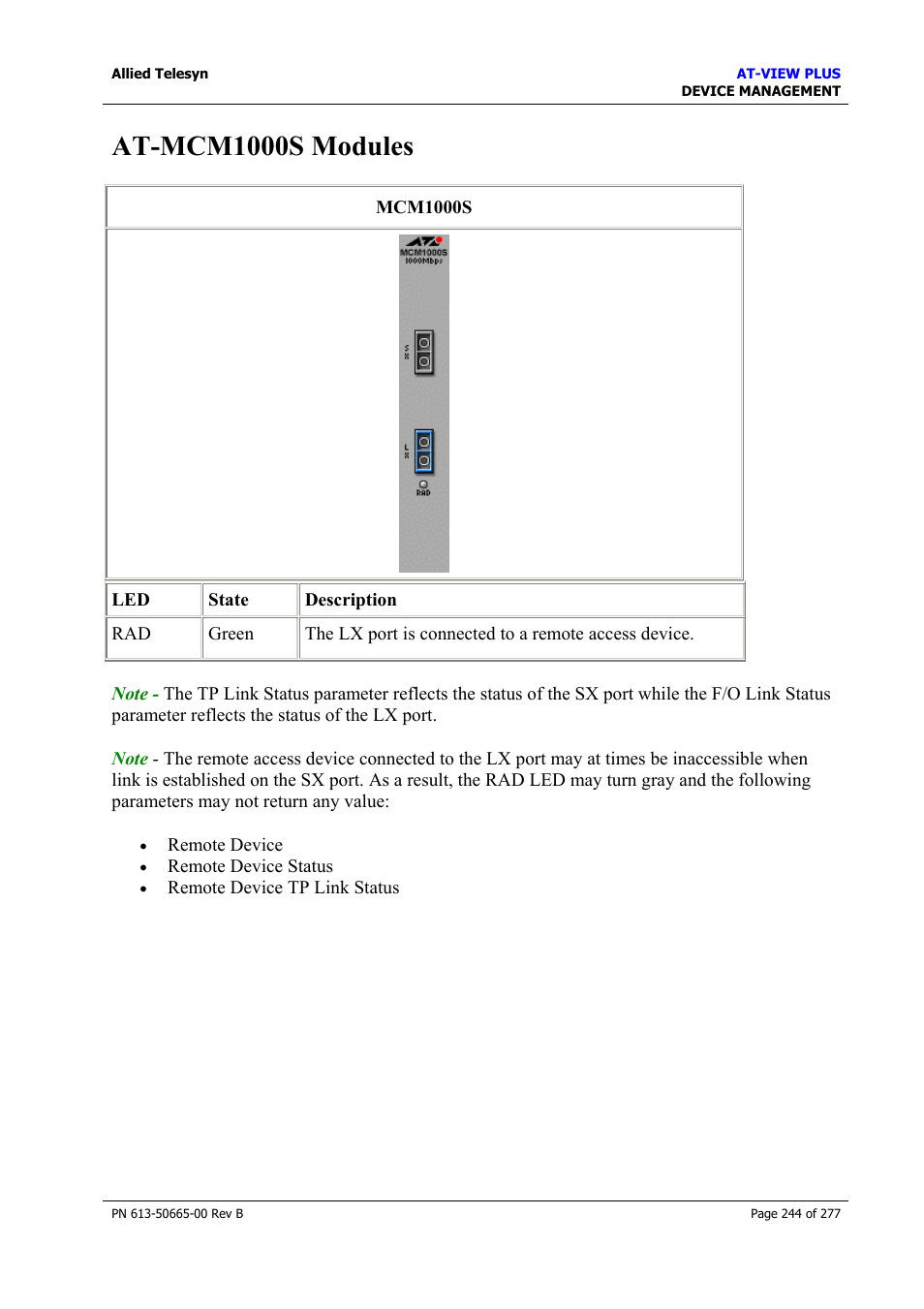 At-mcm1000s modules, At-mcm1000t modules | Allied Telesis AT-VIEW PLUS 3.1 DEVICE MANAGEMENT User Manual | Page 244 / 277