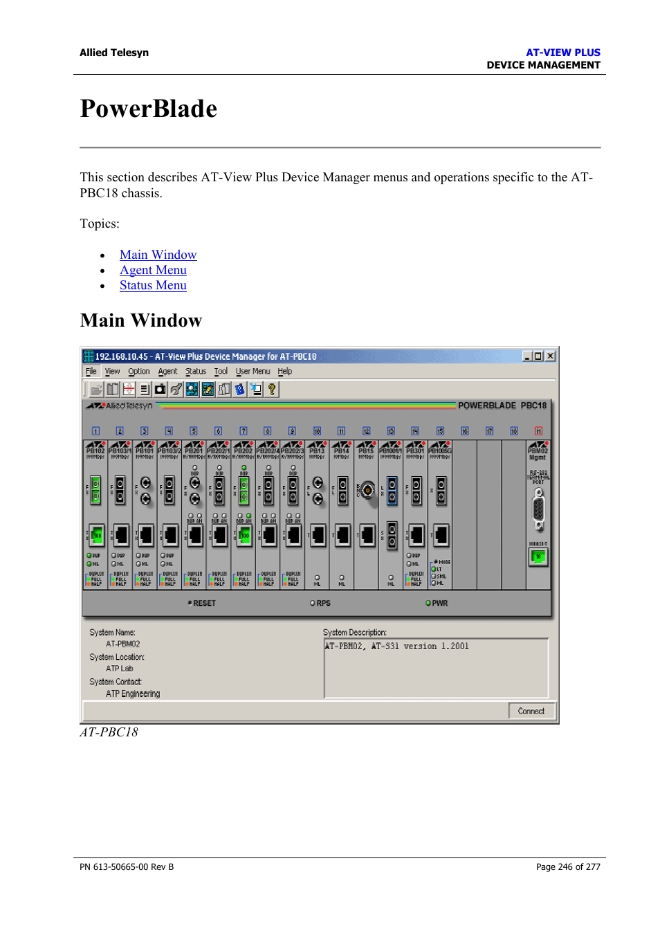Powerblade, Main window | Allied Telesis AT-VIEW PLUS 3.1 DEVICE MANAGEMENT User Manual | Page 246 / 277