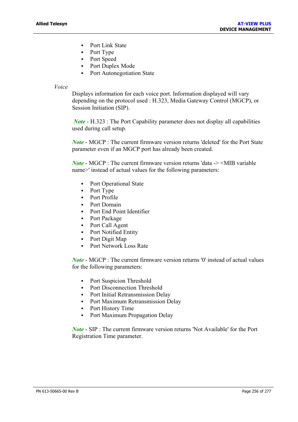 Allied Telesis AT-VIEW PLUS 3.1 DEVICE MANAGEMENT User Manual | Page 256 / 277