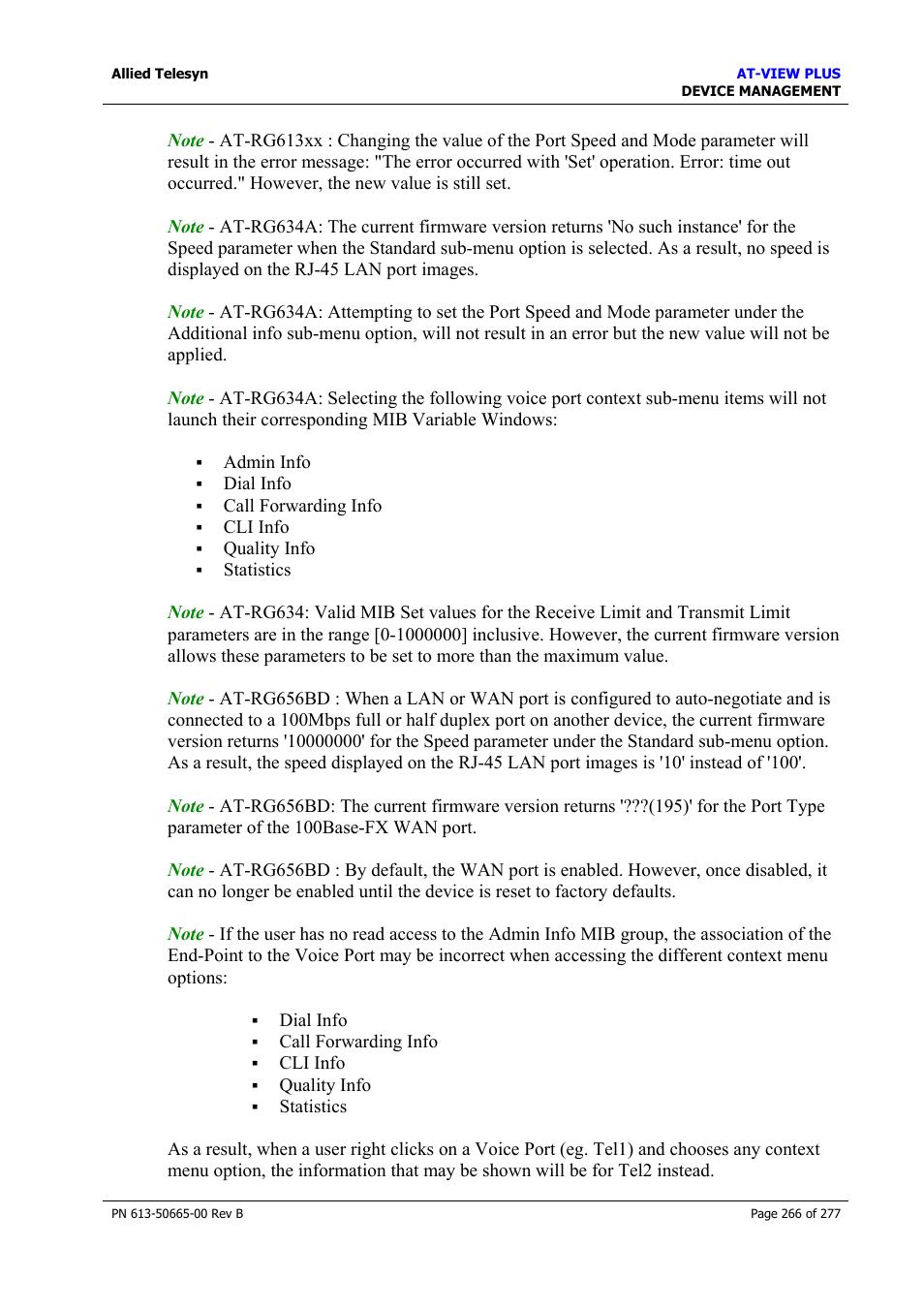 Allied Telesis AT-VIEW PLUS 3.1 DEVICE MANAGEMENT User Manual | Page 266 / 277