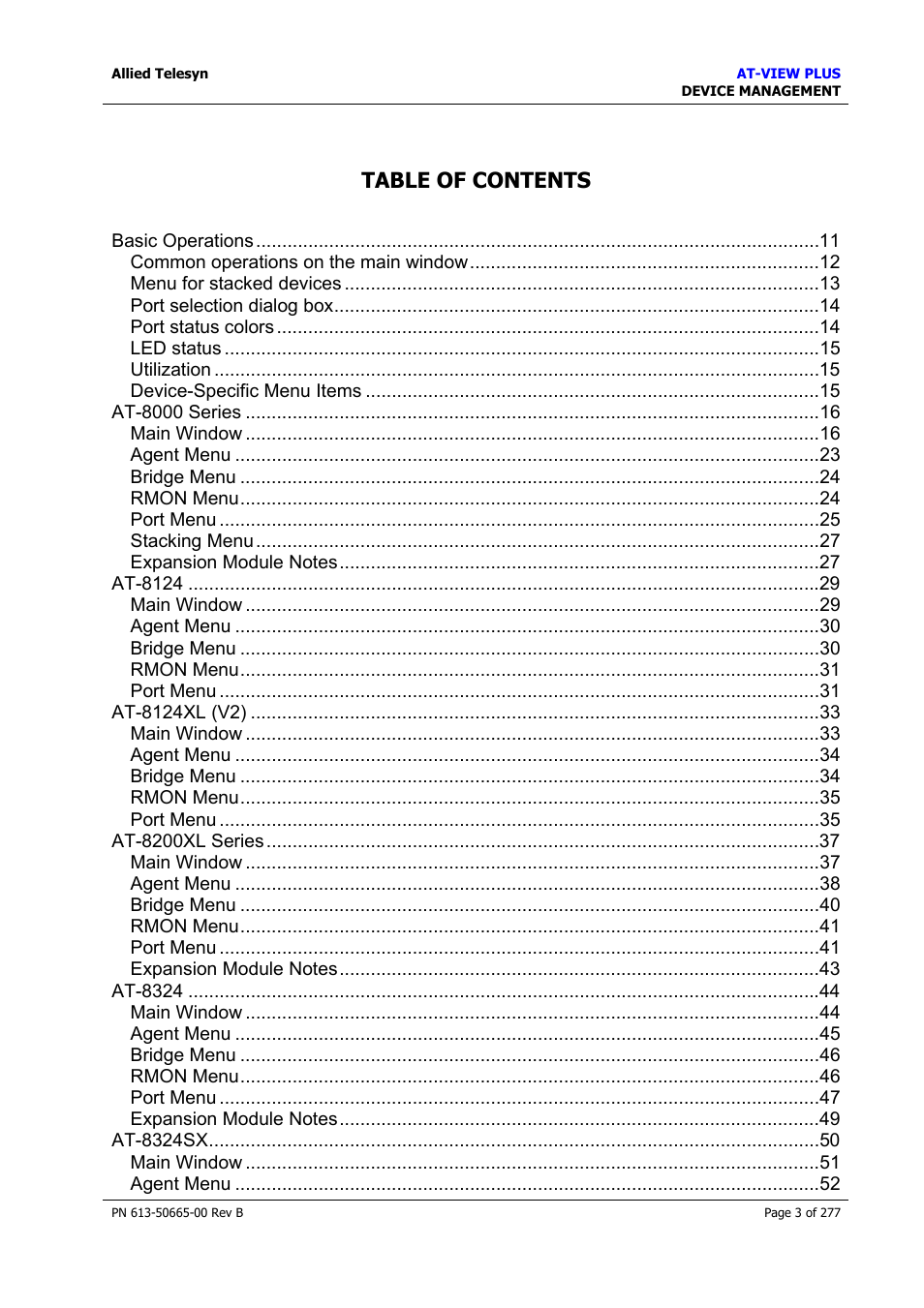 Allied Telesis AT-VIEW PLUS 3.1 DEVICE MANAGEMENT User Manual | Page 3 / 277