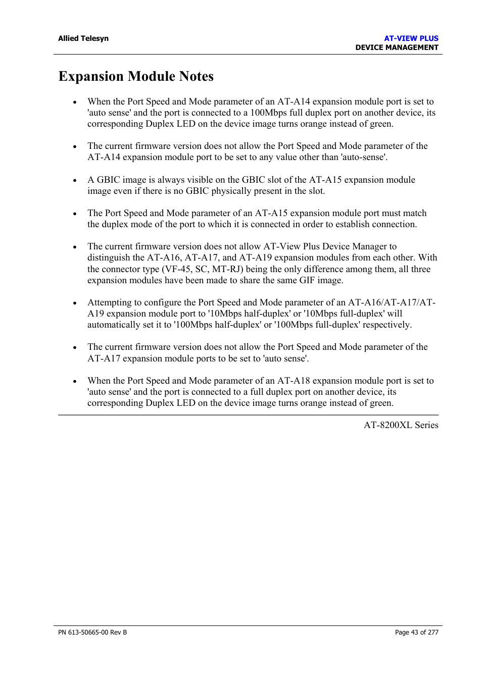 Expansion module notes | Allied Telesis AT-VIEW PLUS 3.1 DEVICE MANAGEMENT User Manual | Page 43 / 277