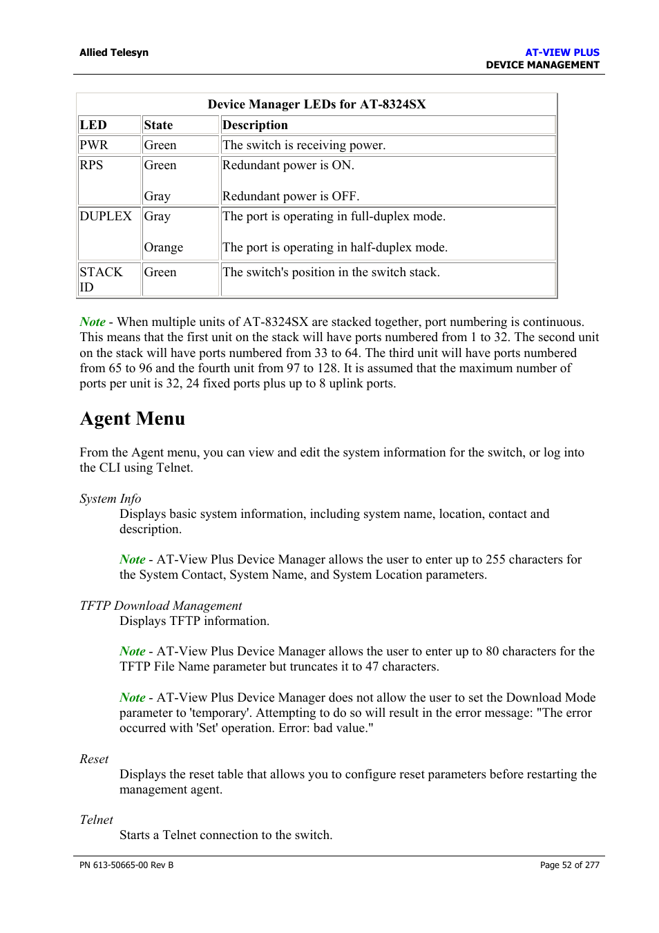 Agent menu | Allied Telesis AT-VIEW PLUS 3.1 DEVICE MANAGEMENT User Manual | Page 52 / 277
