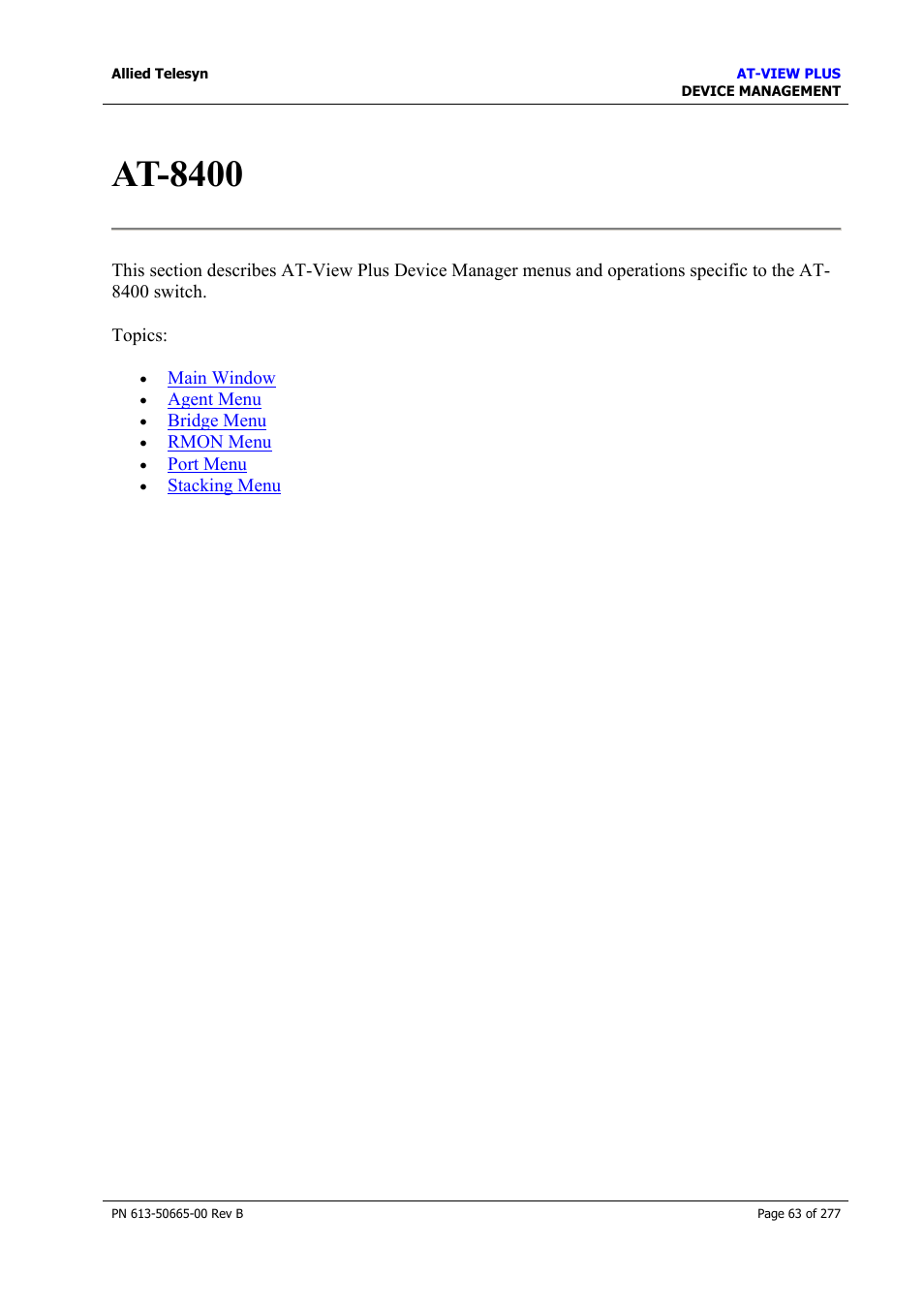 At-8400 | Allied Telesis AT-VIEW PLUS 3.1 DEVICE MANAGEMENT User Manual | Page 63 / 277
