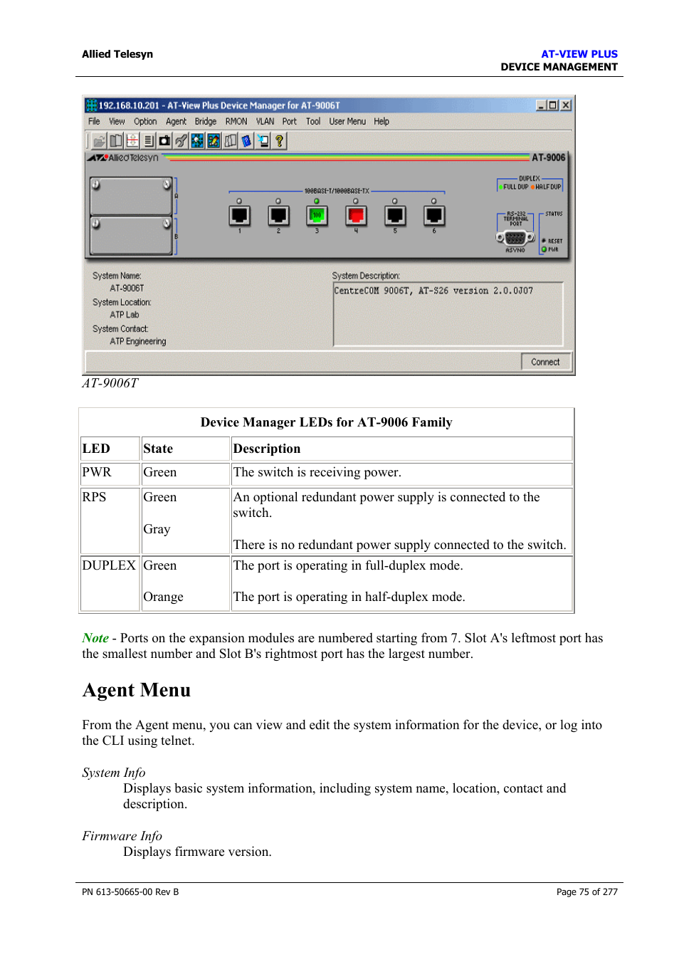 Agent menu | Allied Telesis AT-VIEW PLUS 3.1 DEVICE MANAGEMENT User Manual | Page 75 / 277