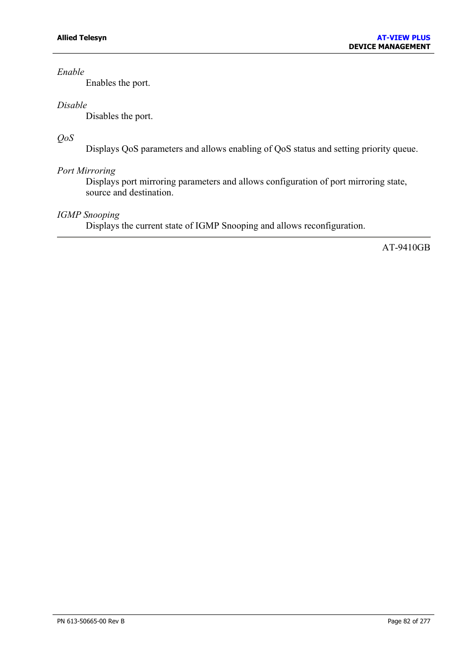 Allied Telesis AT-VIEW PLUS 3.1 DEVICE MANAGEMENT User Manual | Page 82 / 277