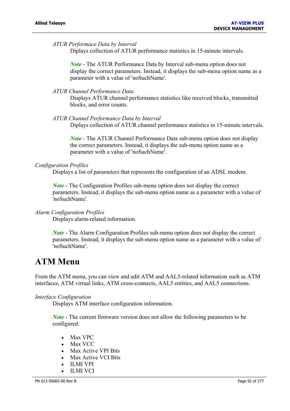 Atm menu | Allied Telesis AT-VIEW PLUS 3.1 DEVICE MANAGEMENT User Manual | Page 92 / 277