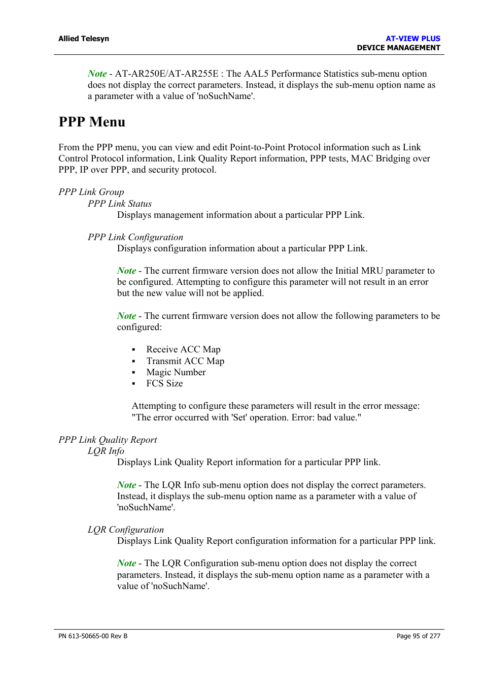 Ppp menu | Allied Telesis AT-VIEW PLUS 3.1 DEVICE MANAGEMENT User Manual | Page 95 / 277