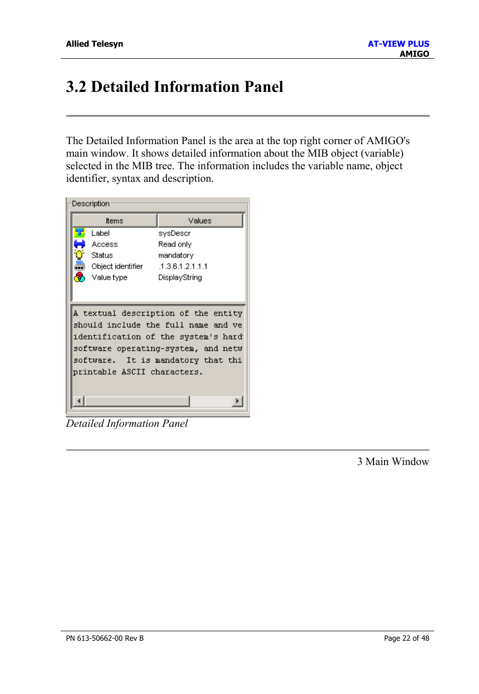 2 detailed information panel, Detailed information panel | Allied Telesis AT-VIEW PLUS 3.1 AMIGO User Manual | Page 22 / 48