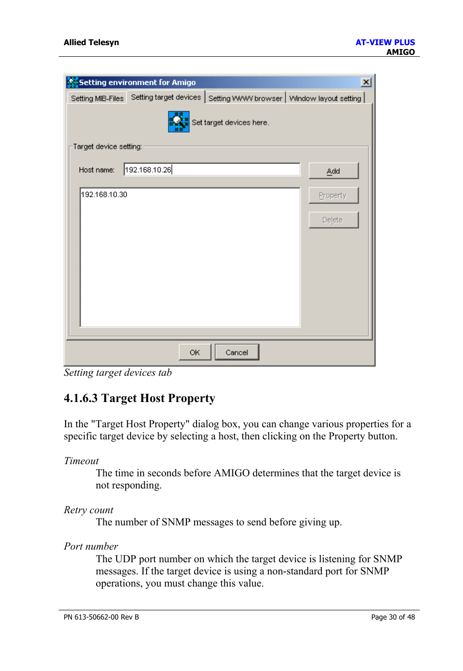 3 target host property | Allied Telesis AT-VIEW PLUS 3.1 AMIGO User Manual | Page 30 / 48