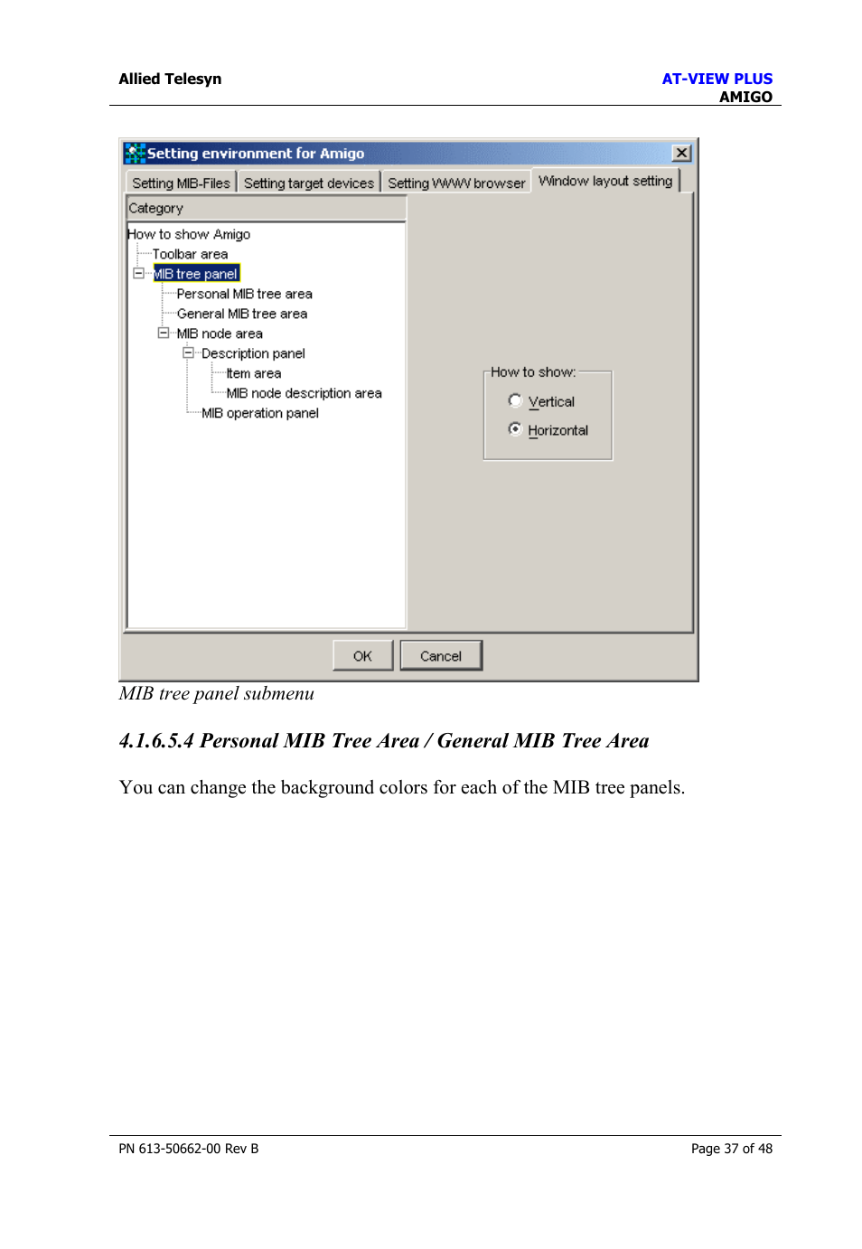 4 personal mib tree area / general mib tree area | Allied Telesis AT-VIEW PLUS 3.1 AMIGO User Manual | Page 37 / 48