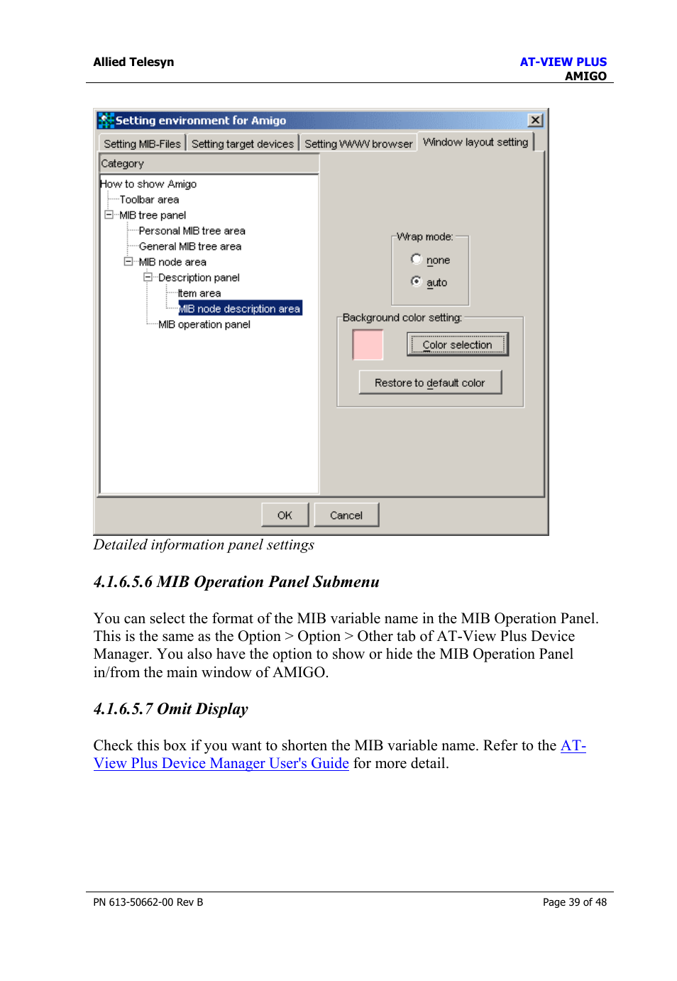 6 mib operation panel submenu, 7 omit display | Allied Telesis AT-VIEW PLUS 3.1 AMIGO User Manual | Page 39 / 48