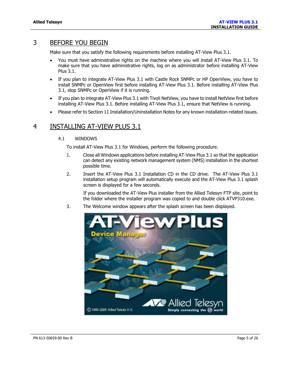 Before you begin, Installing at-view plus 3.1, Windows | 3before you begin, 4installing at-view plus 3.1 | Allied Telesis AT-VIEW PLUS 3.1 INSTALLATION User Manual | Page 5 / 26