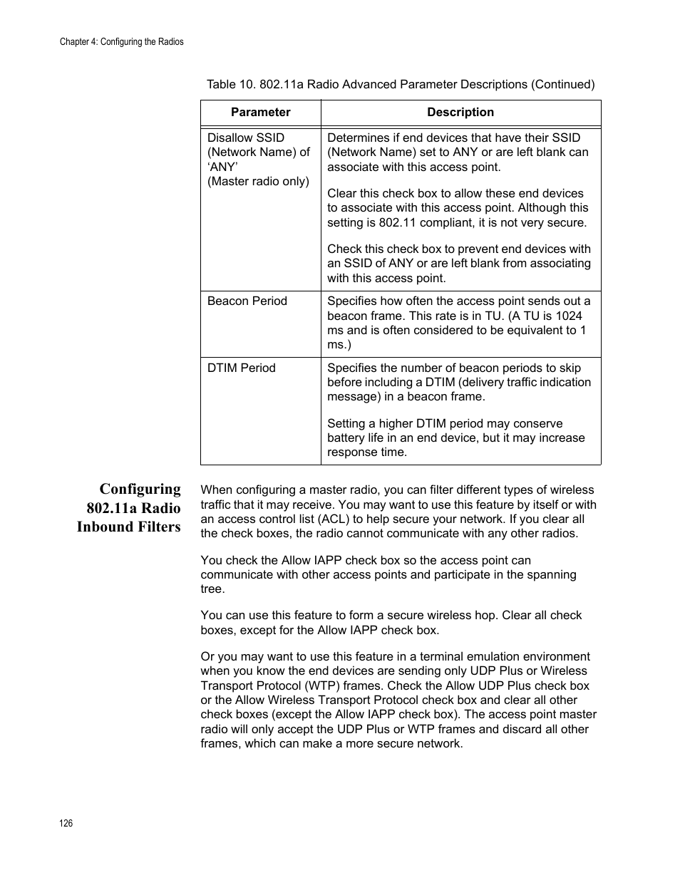 Configuring 802.11a radio inbound filters | Allied Telesis AT-WA7501 User Manual | Page 126 / 352