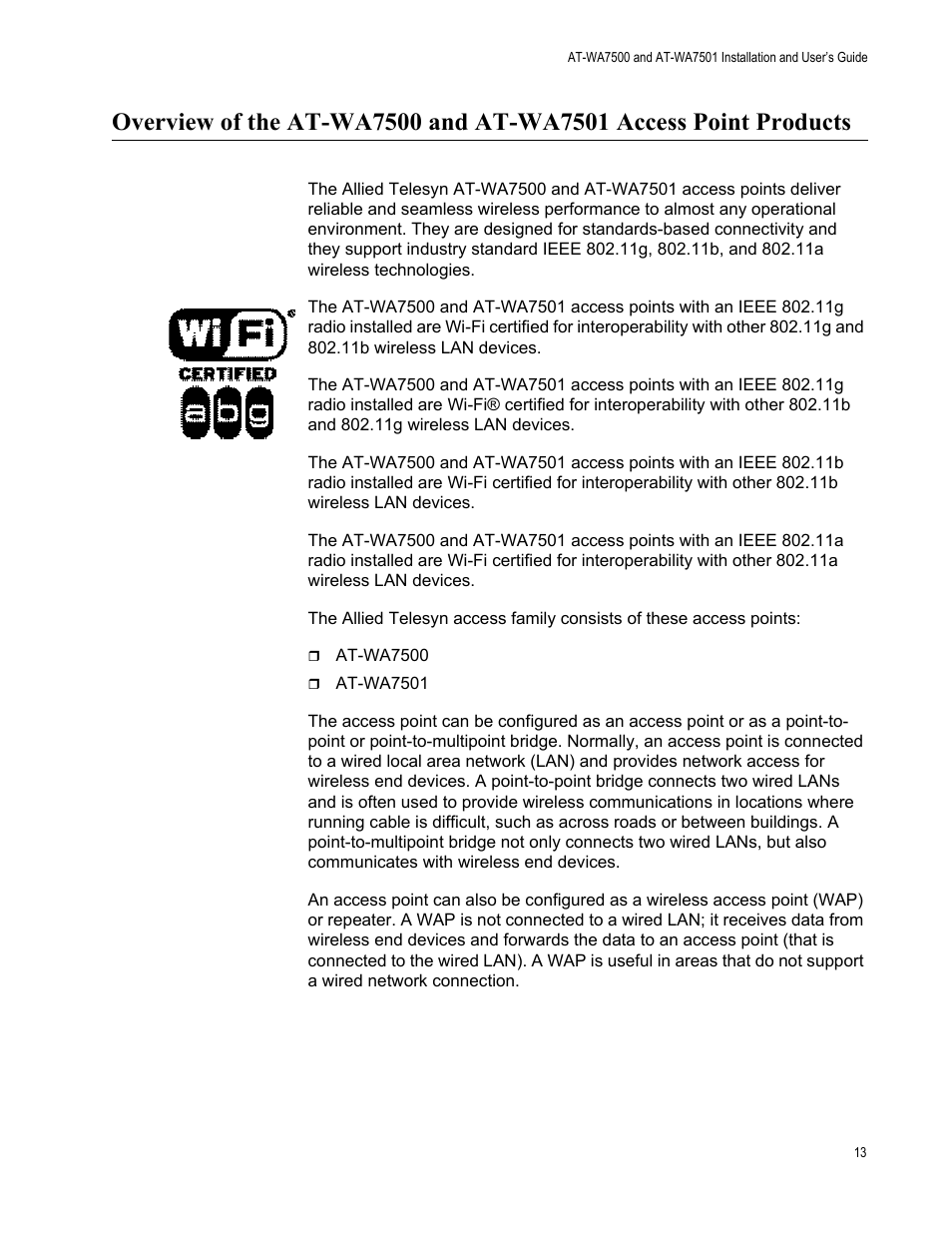 Allied Telesis AT-WA7501 User Manual | Page 13 / 352
