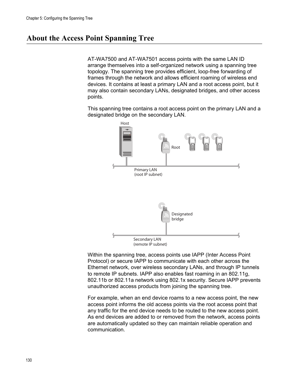 About the access point spanning tree | Allied Telesis AT-WA7501 User Manual | Page 130 / 352